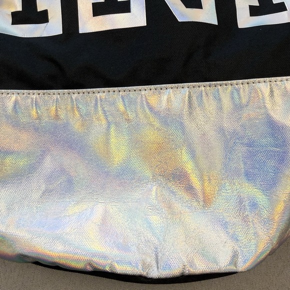 Victoria's Secret PINK ~ Excellent Metallic Drawstring Backpack Black/Silver EUC - Picture 4 of 8